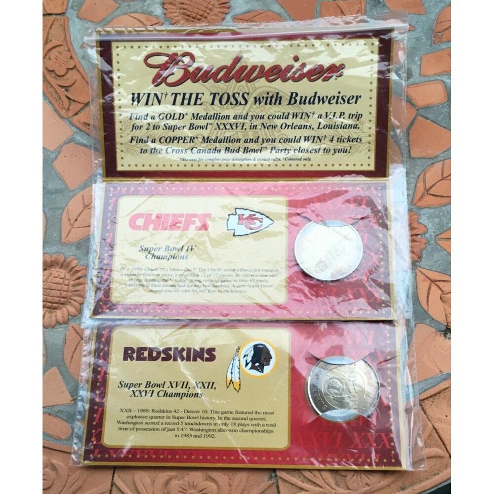 Budweiser Super Bowl Commemorative Medallions Washington Redskins & Kansas City